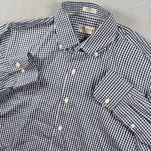 Peter Millar Crown Soft Shirt Mens Medium Navy Gingham Cotton Silk Button Down